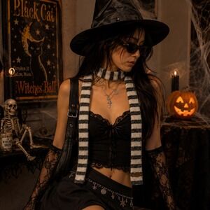 Witchy Striped Knit Skinny Scarf Retro Long Narrow Necktie Winter Wrap Accessory